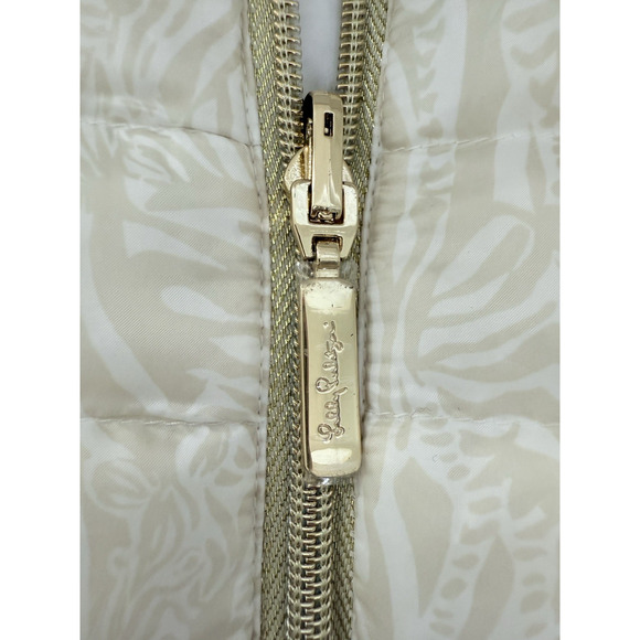 Lilly Pulitzer Reversible Down Jacket XS Cream Gold Zip Puffer Quilted Jacket - Picture 11 of 16